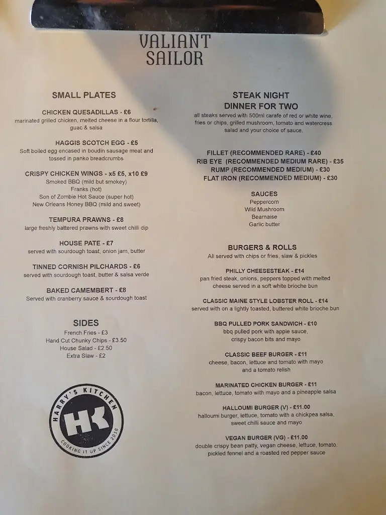 Menu_The Valiant Sailor_Capel le Ferne_image_3