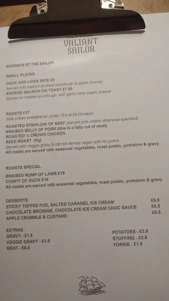 Menu_The Valiant Sailor_Capel le Ferne_image_4