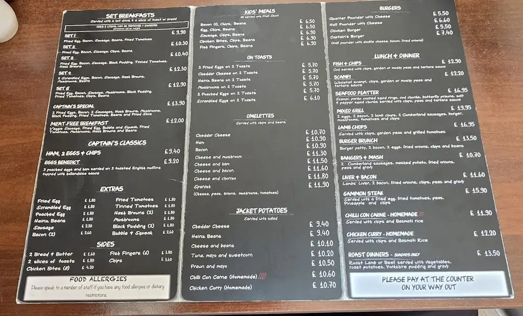 Menu_The Captain's Table Cafe_Capel le Ferne_image_1