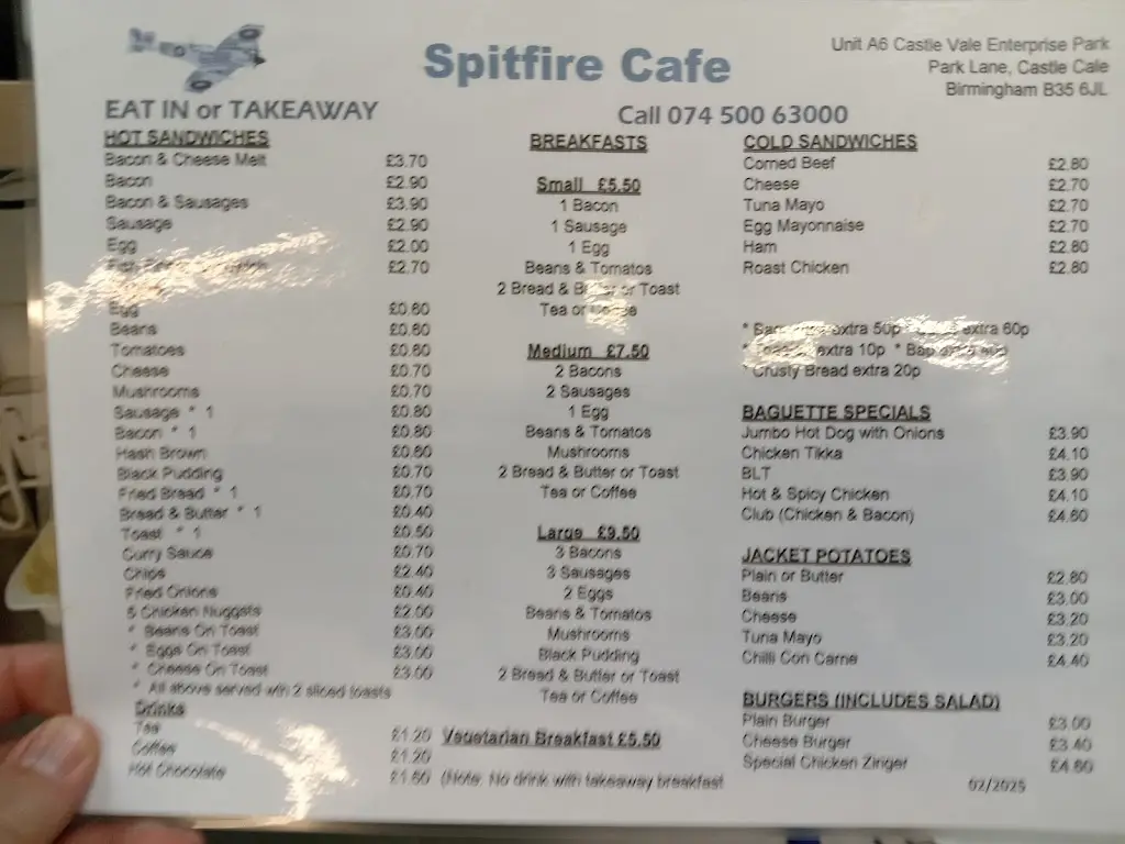 Menu_Spitfire Cafe_Castle Vale_image_1