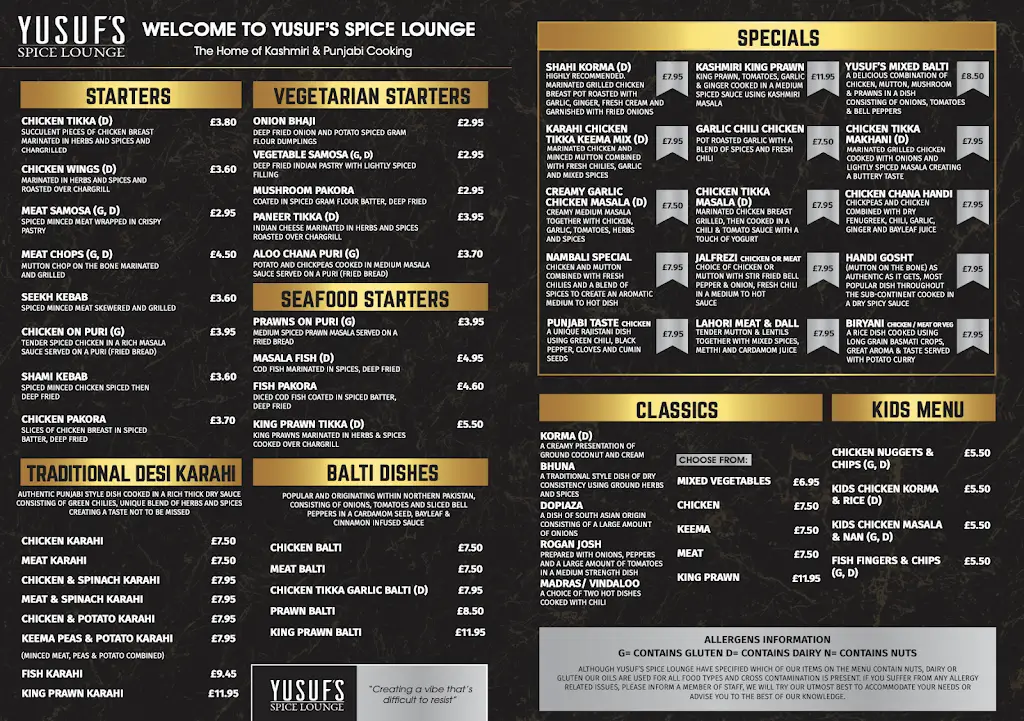 Menu_Yusuf's Spice Lounge_Castleford_immagine_1