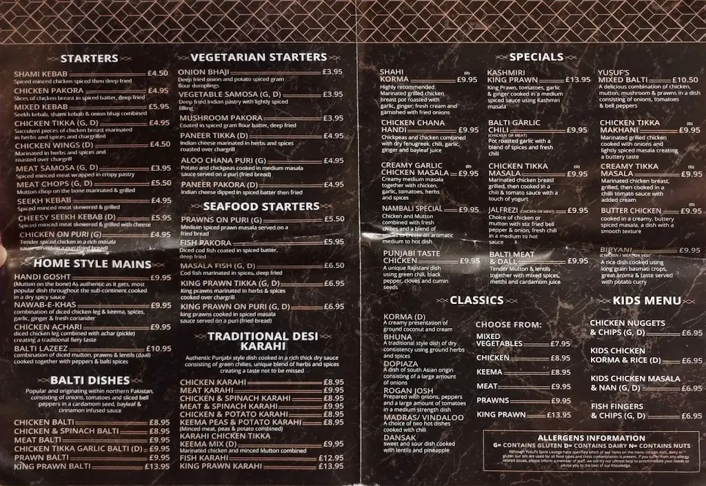 Menu_Yusuf's Spice Lounge_Castleford_immagine_2