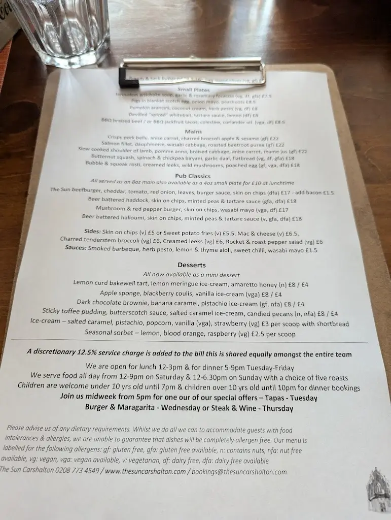 Menu_The Sun_Carshalton_immagine_2