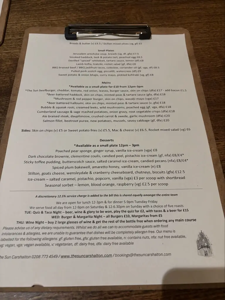 Menu_The Sun_Carshalton_immagine_4