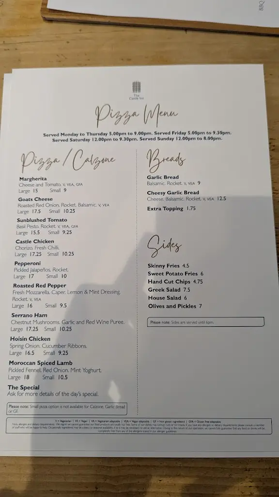 Menu_The Castle Inn_Castle Donington_image_4