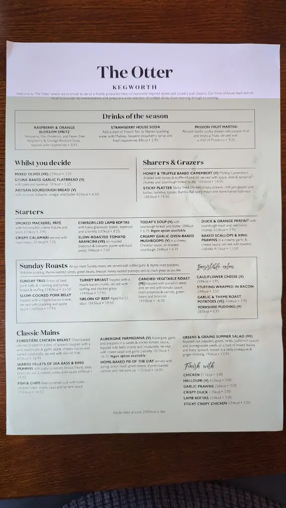 Menu_The Otter_Castle Donington_image_2