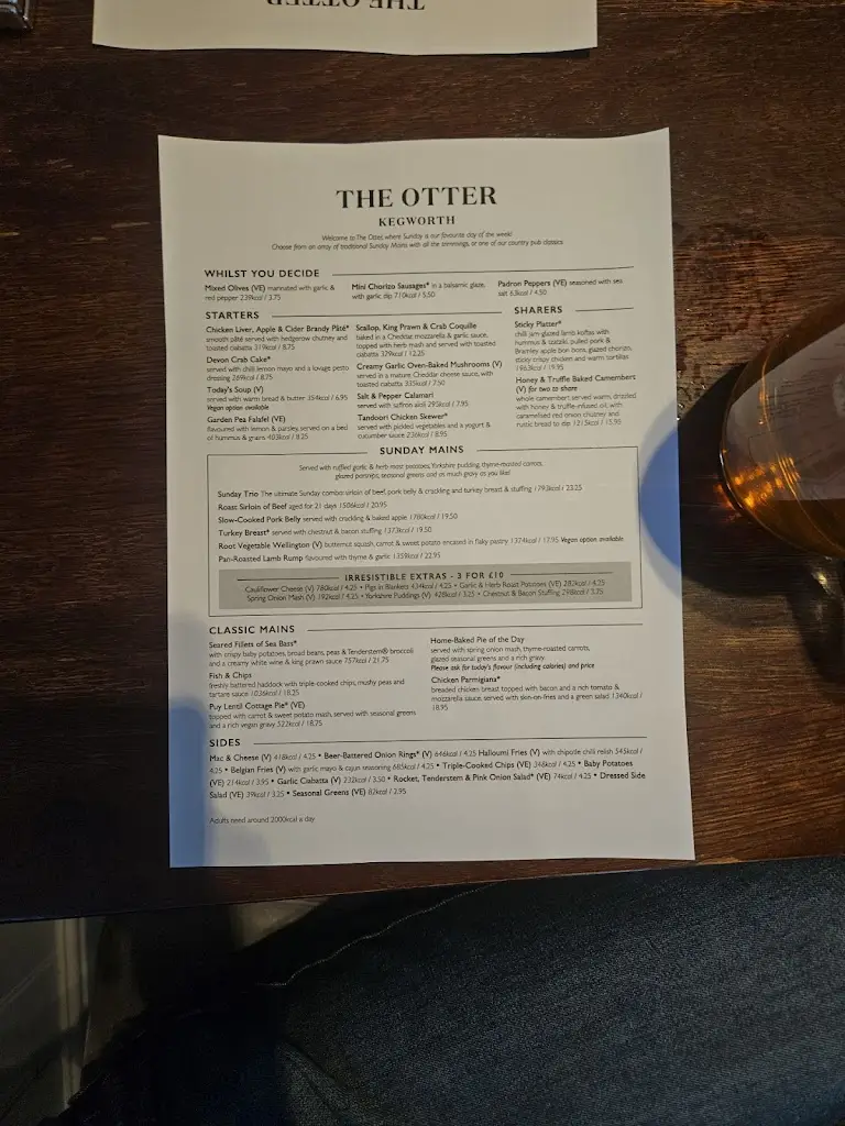 Menu_The Otter_Castle Donington_image_4