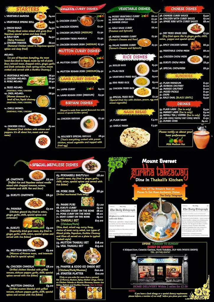Menu_Mount Everest Gurkha Takeaway “Dine In Thakali’s Kitchen”_Catterick Garrison_image_1