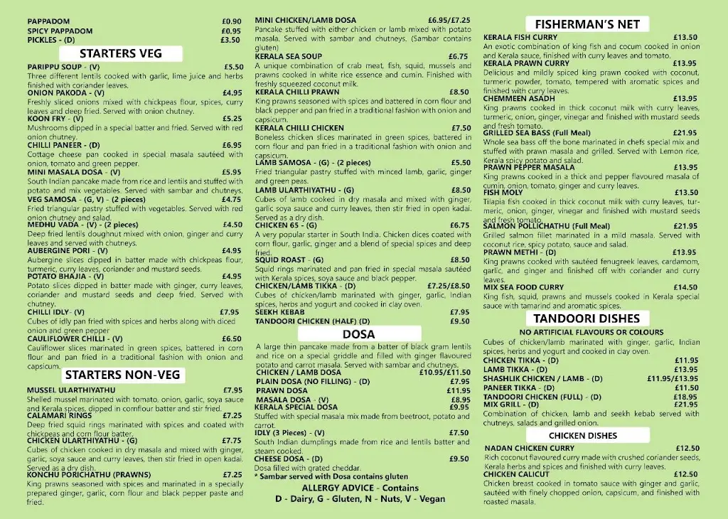 Menu_The Kerala_Caterham_image_1