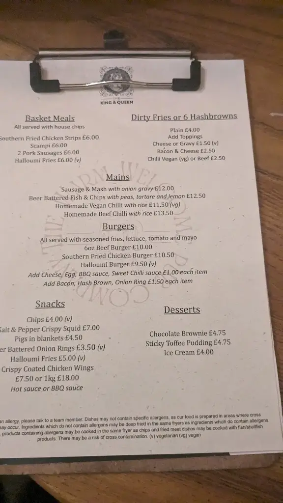 Menu_The King & Queen, Caterham on the Hill_Caterham_image_2