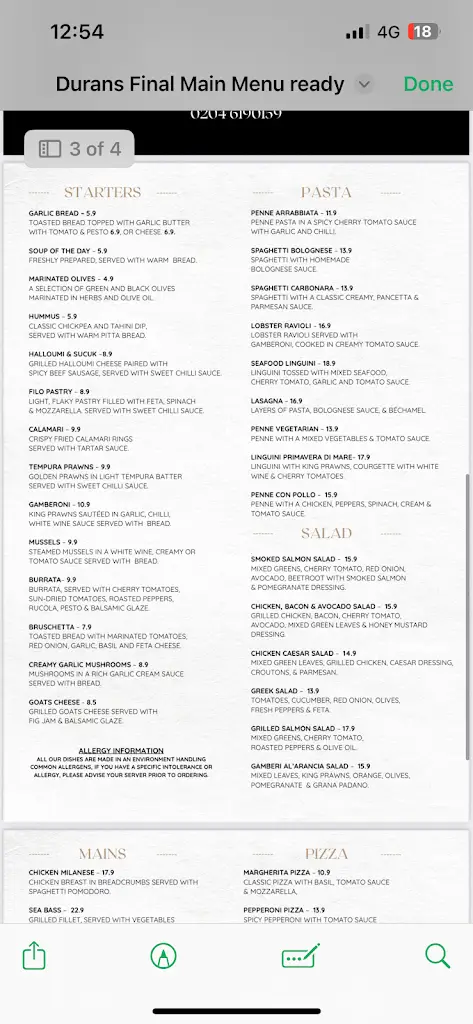 Menu_Durans kitchen_Chalfont St Giles_image_2