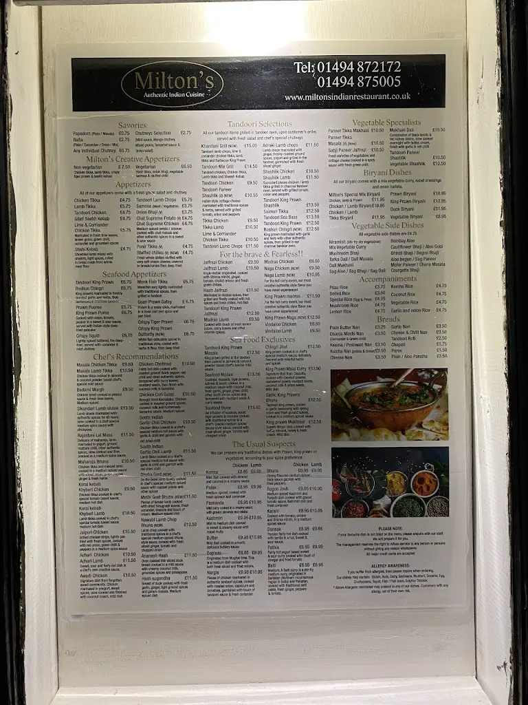Menu_Miltons Indian Restaurant_Chalfont St Giles_image_1