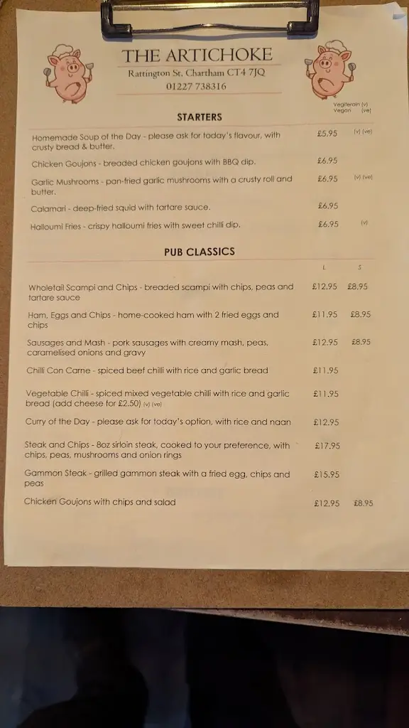 Menu_The Artichoke_Chartham_image_1