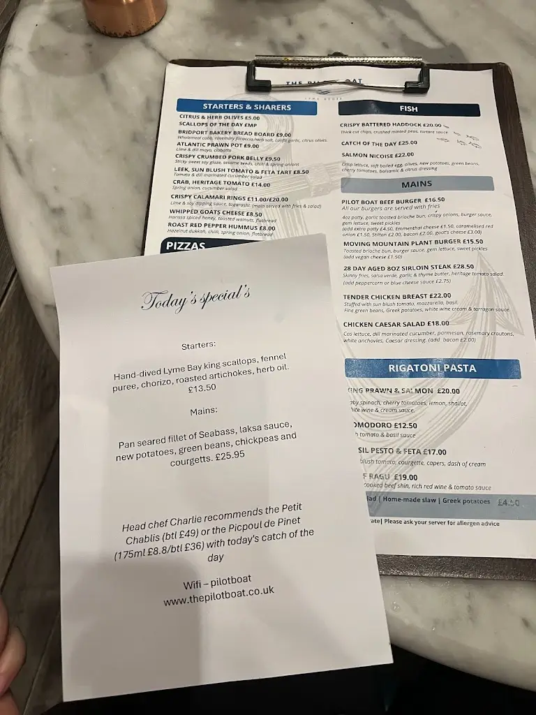 Menu_The Pilot Boat_Charmouth_image_1