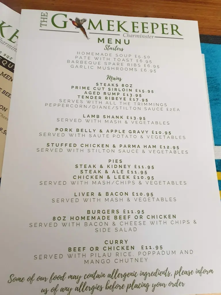 Menu_The Gamekeeper_Charminster_immagine_2