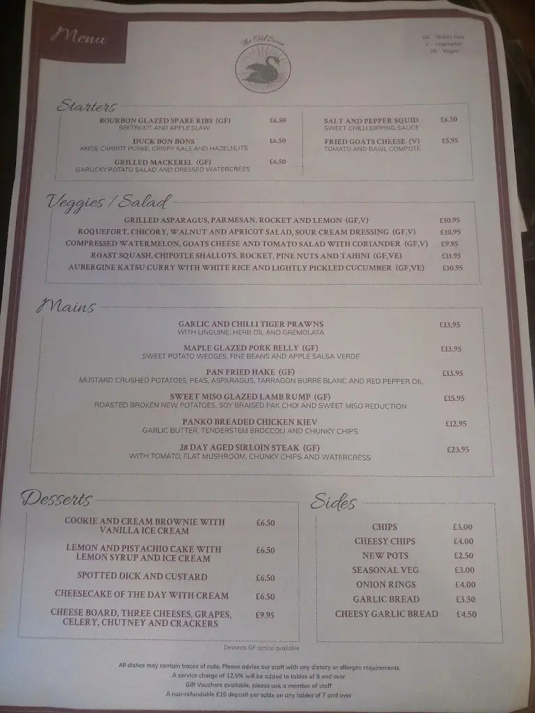 Menu_The Old Swan_Cheddington_image_1