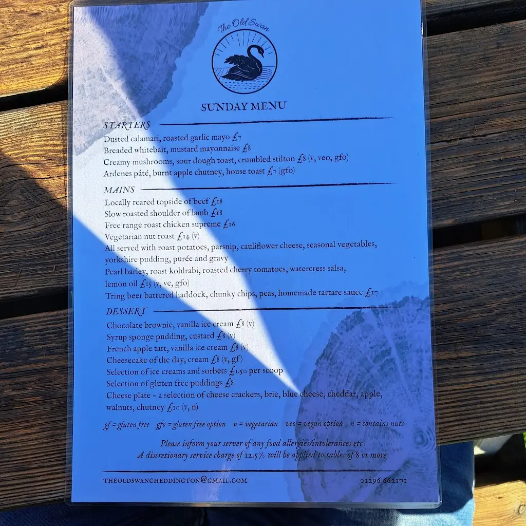 Menu_The Old Swan_Cheddington_image_2