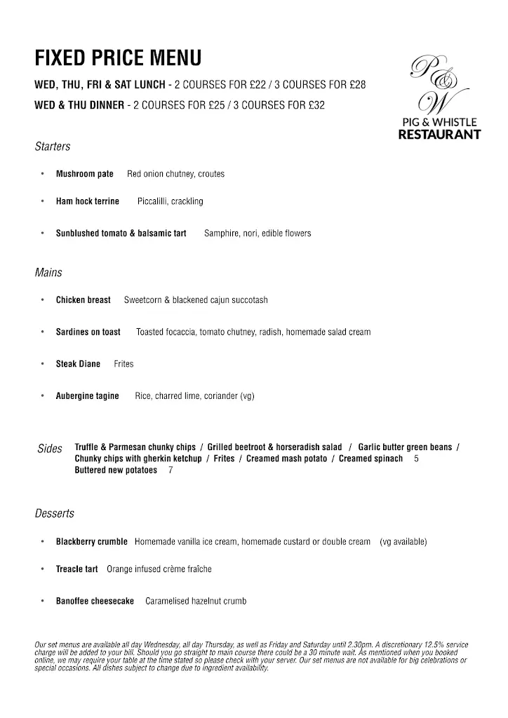 Menu_Pig & Whistle Restaurant_Chelmsford_image_1
