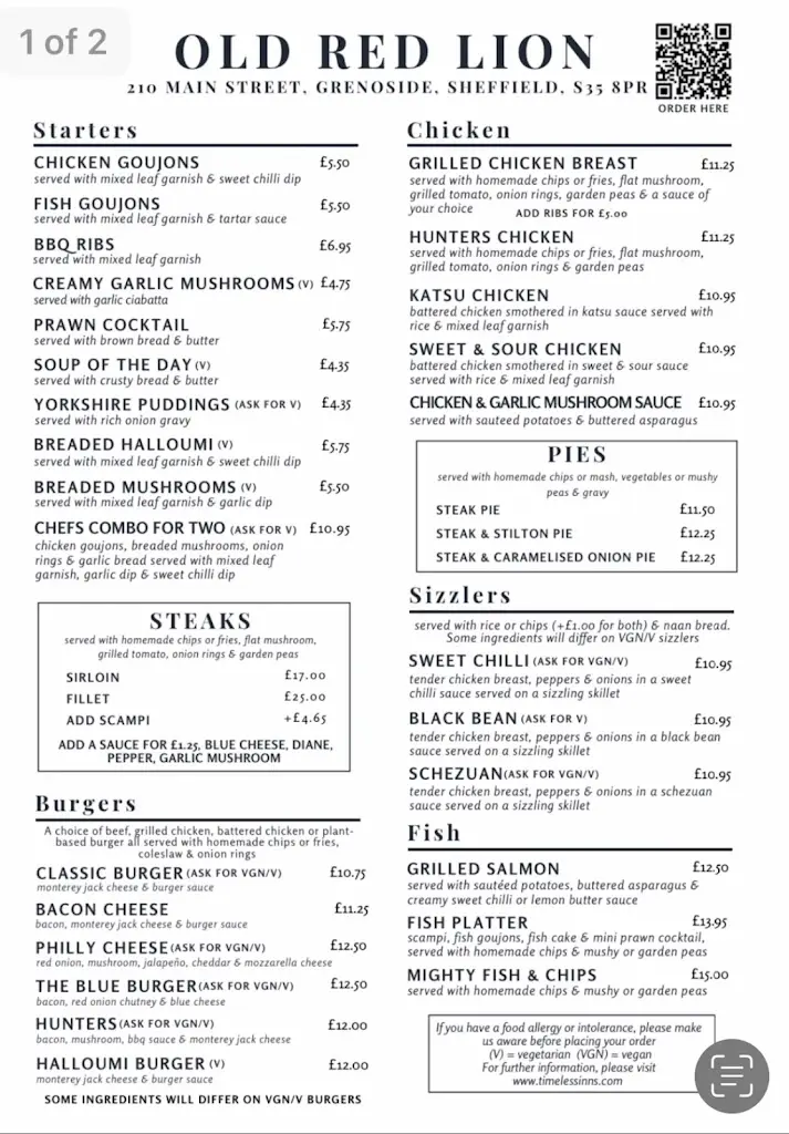Menu_The Old Red Lion_Chapeltown_image_1