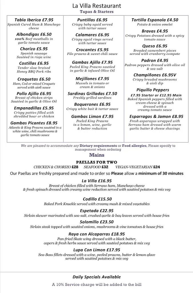 Menu_La Villa Restaurant_Cheam_image_2