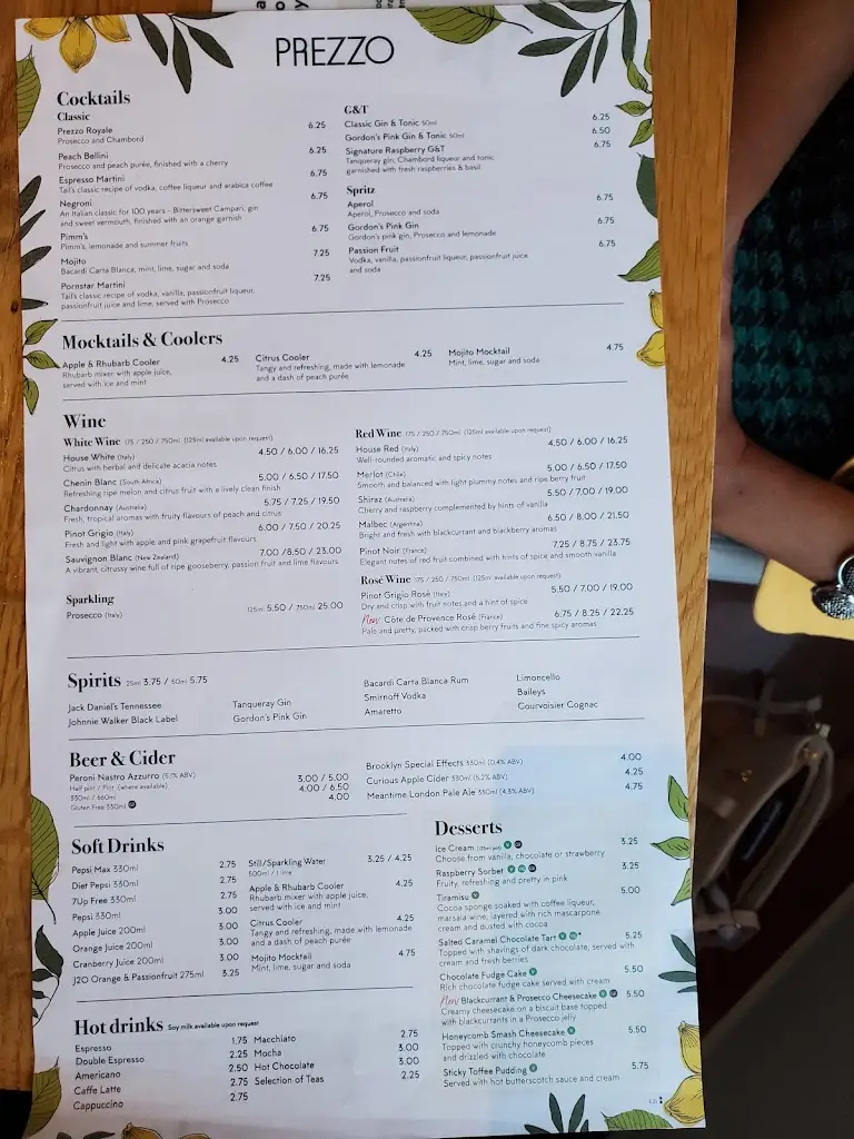 Menu_Prezzo Italian Restaurant Cheam_Cheam_image_1