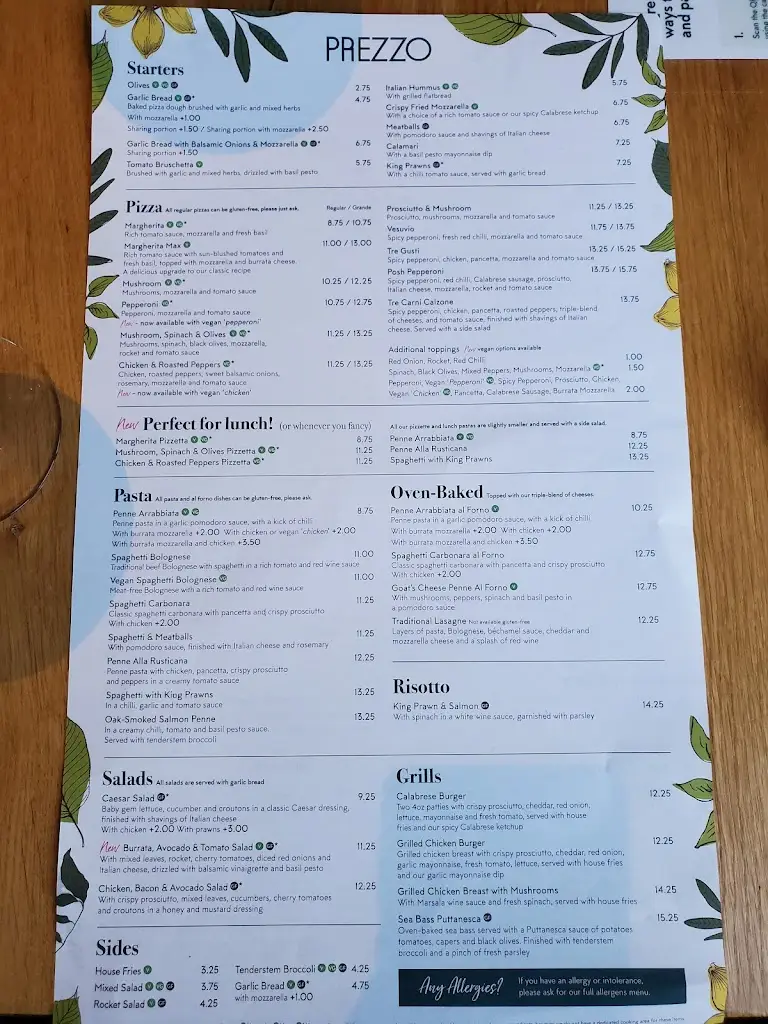 Menu_Prezzo Italian Restaurant Cheam_Cheam_image_3