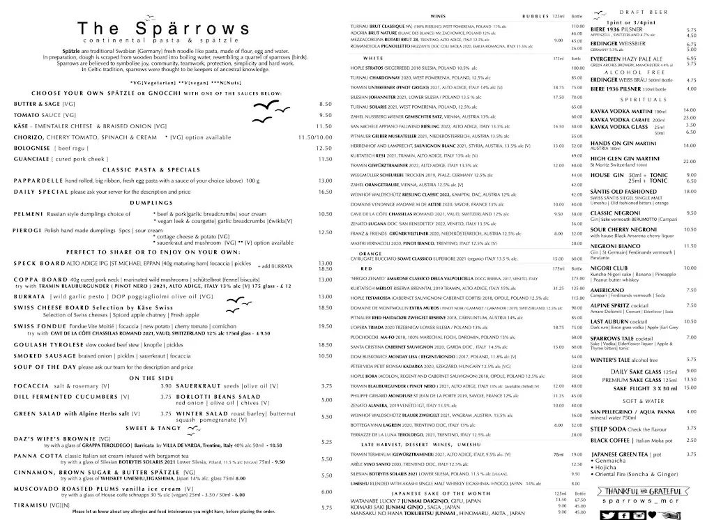 Menu_The Sparrows Continental Pasta & Spätzle_Cheetham Hill_image_1