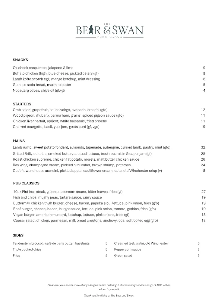 Menu_The Bear & Swan_Chew Magna_image_1