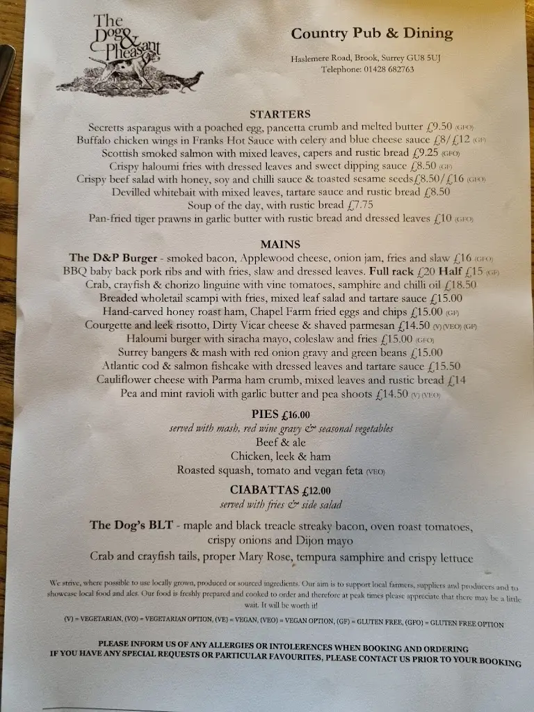 Menu_Dog and Pheasant_Chiddingfold_image_1