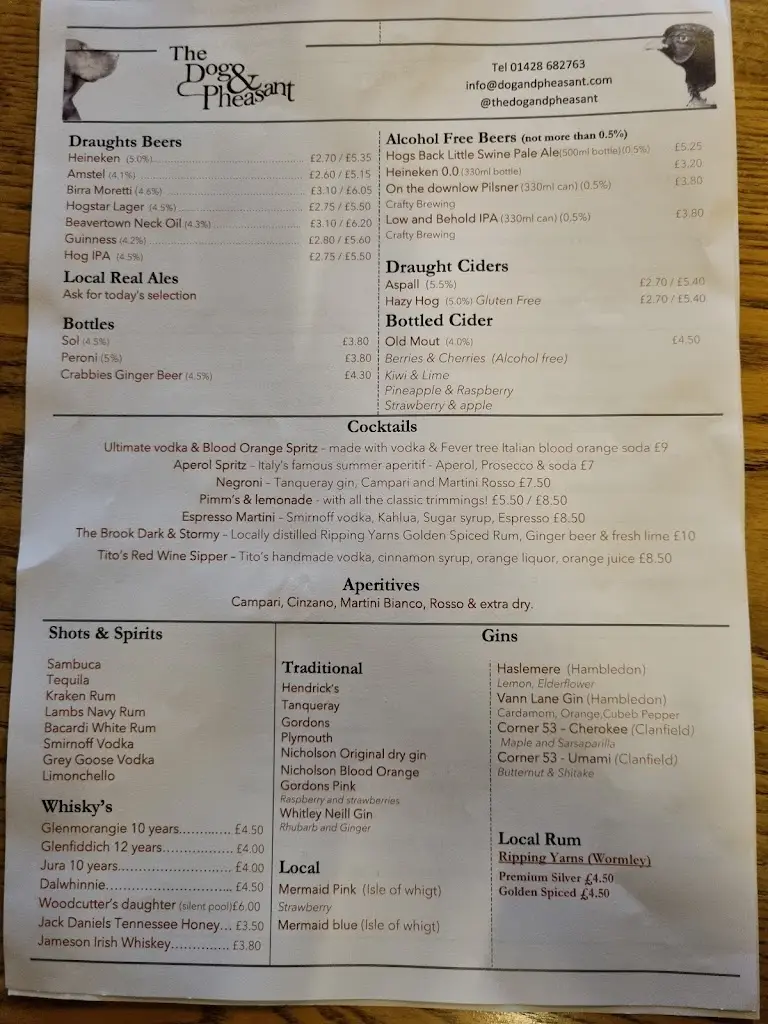 Menu_Dog and Pheasant_Chiddingfold_image_3