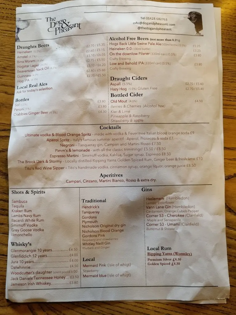 Menu_Dog and Pheasant_Chiddingfold_image_4