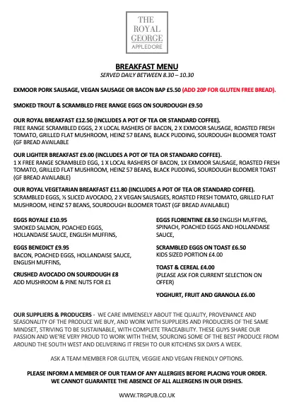 Menu_The Royal George_Appledore_image_1