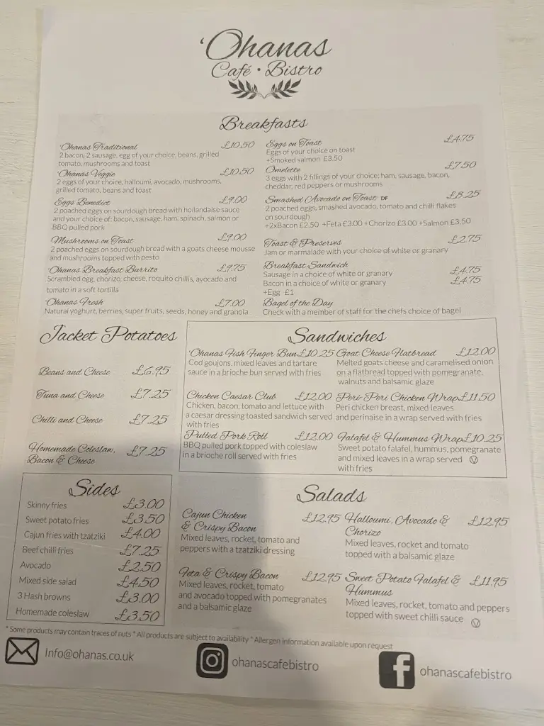Menu_'Ohanas Cafe Bistro_Chertsey_image_1