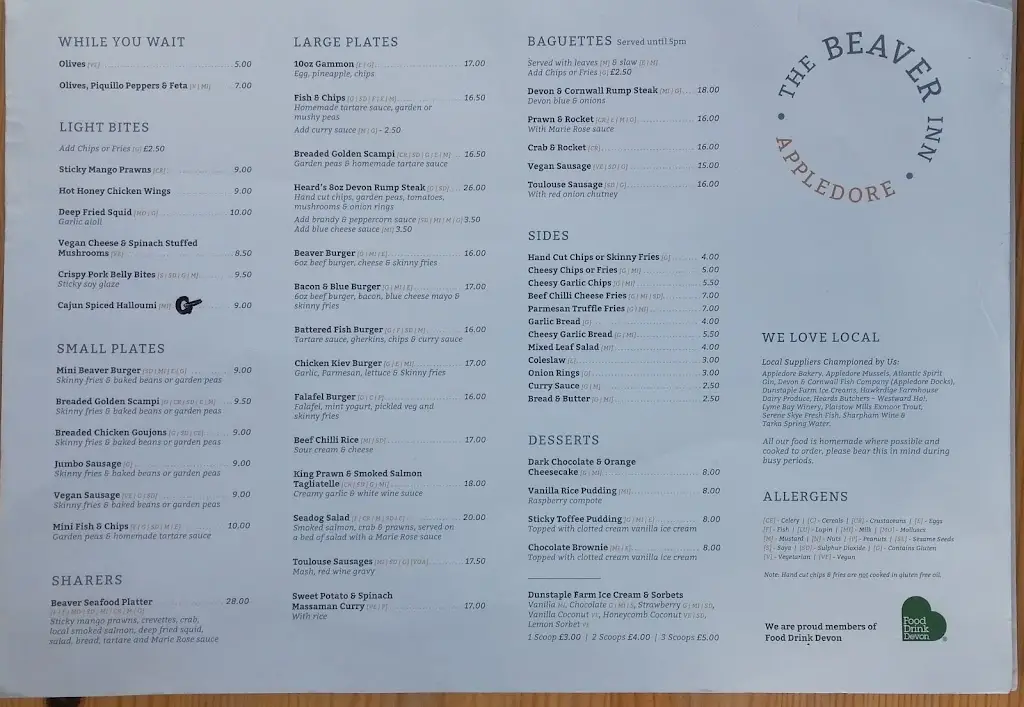 Menu_The Beaver Inn_Appledore_image_1