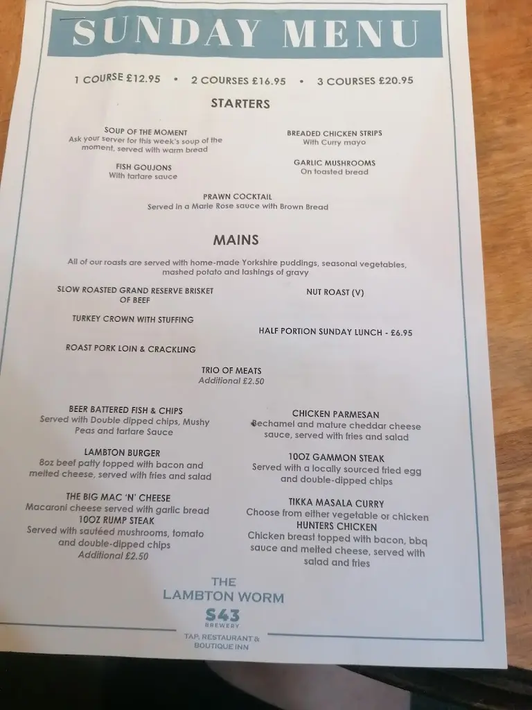 Menu_The Lambton Worm_Chester-le-Street_image_1