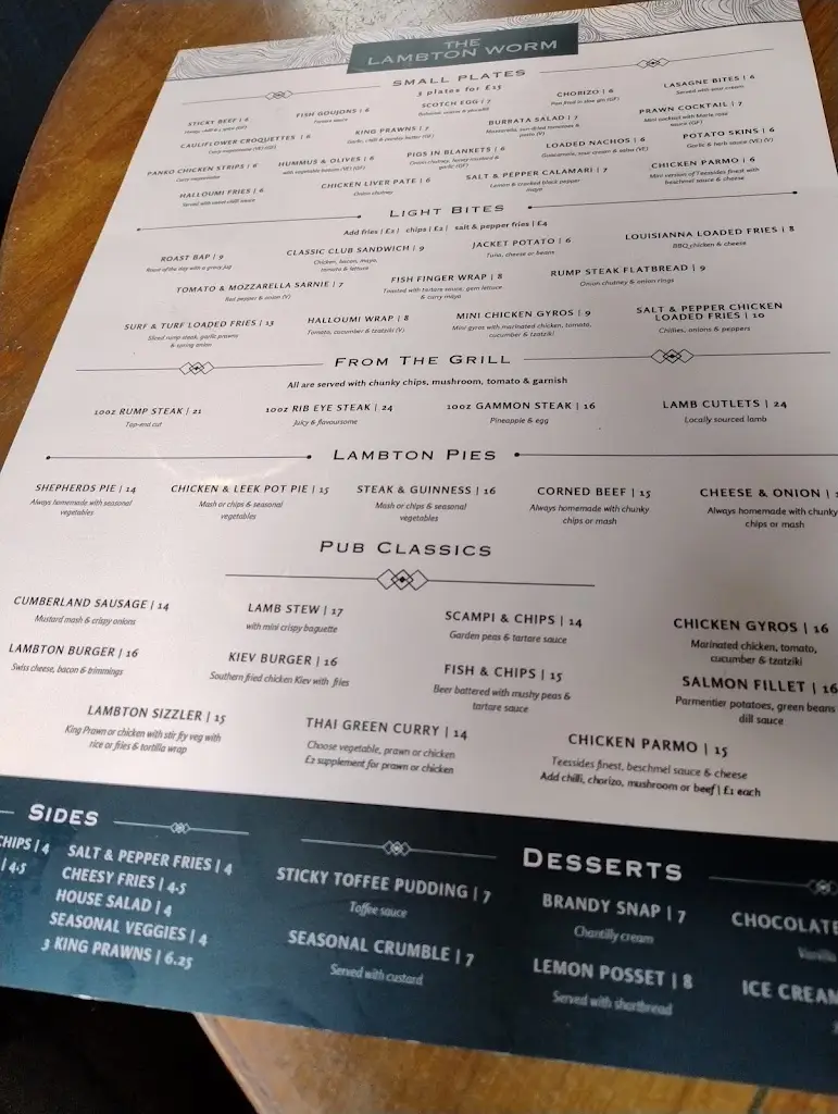 Menu_The Lambton Worm_Chester-le-Street_image_2