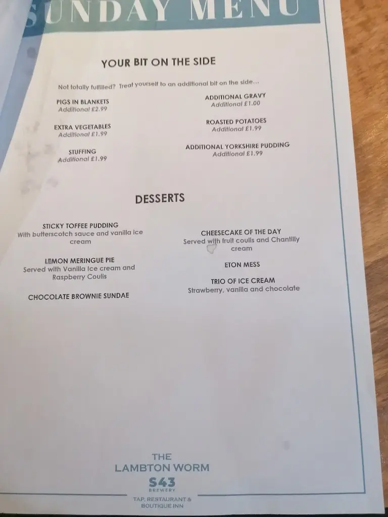 Menu_The Lambton Worm_Chester-le-Street_image_3