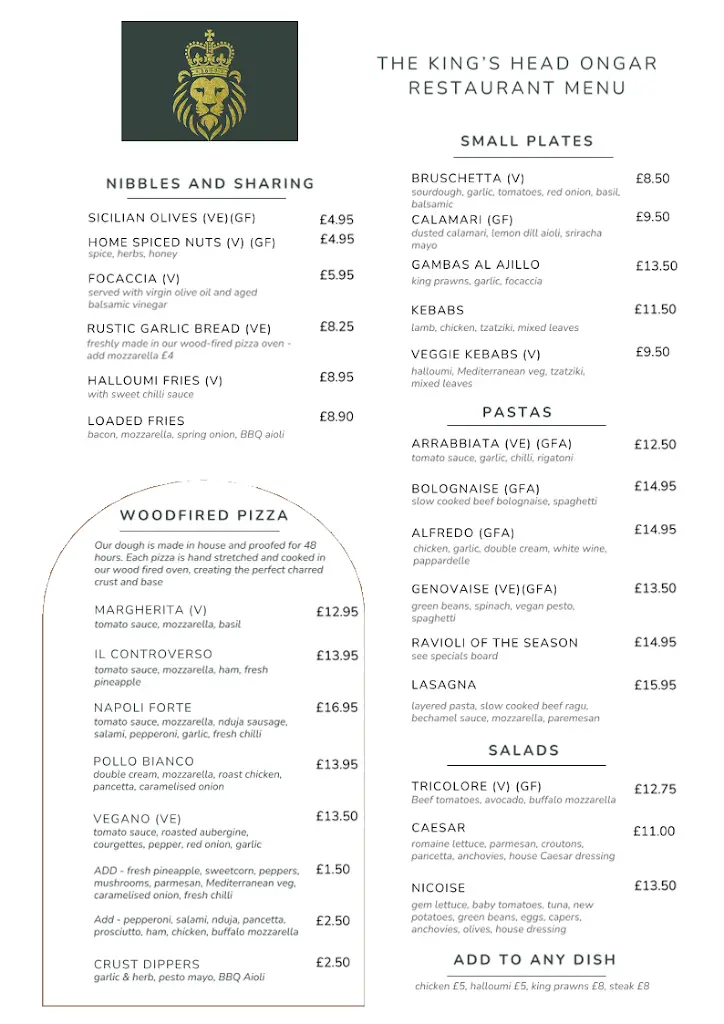 Menu_The King's Head_Chipping Ongar_immagine_1