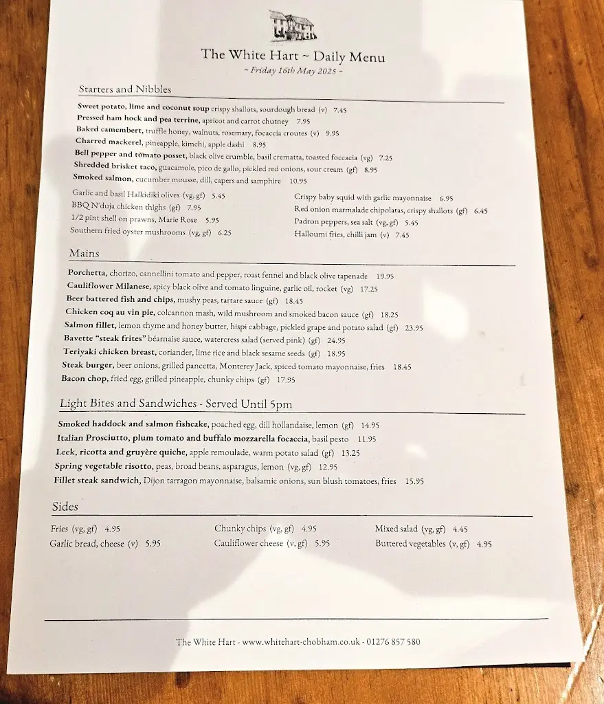 Menu_The White Hart_Chobham_image_2