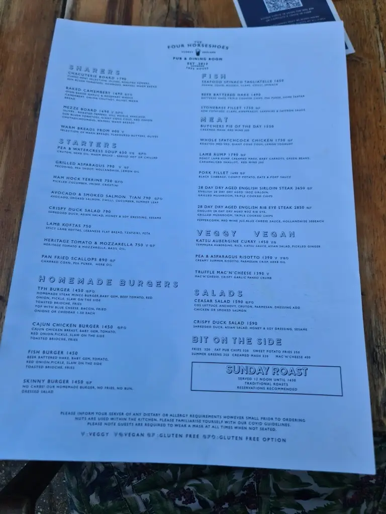 Menu_The Four Horseshoes_Chobham_image_1
