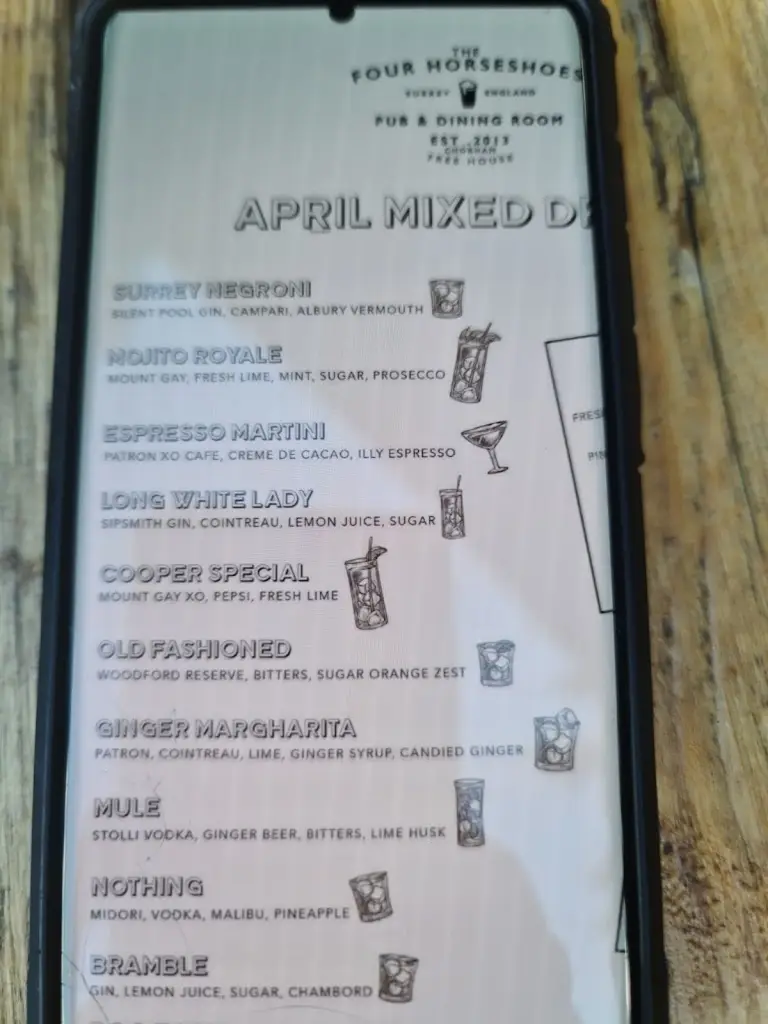 Menu_The Four Horseshoes_Chobham_image_2