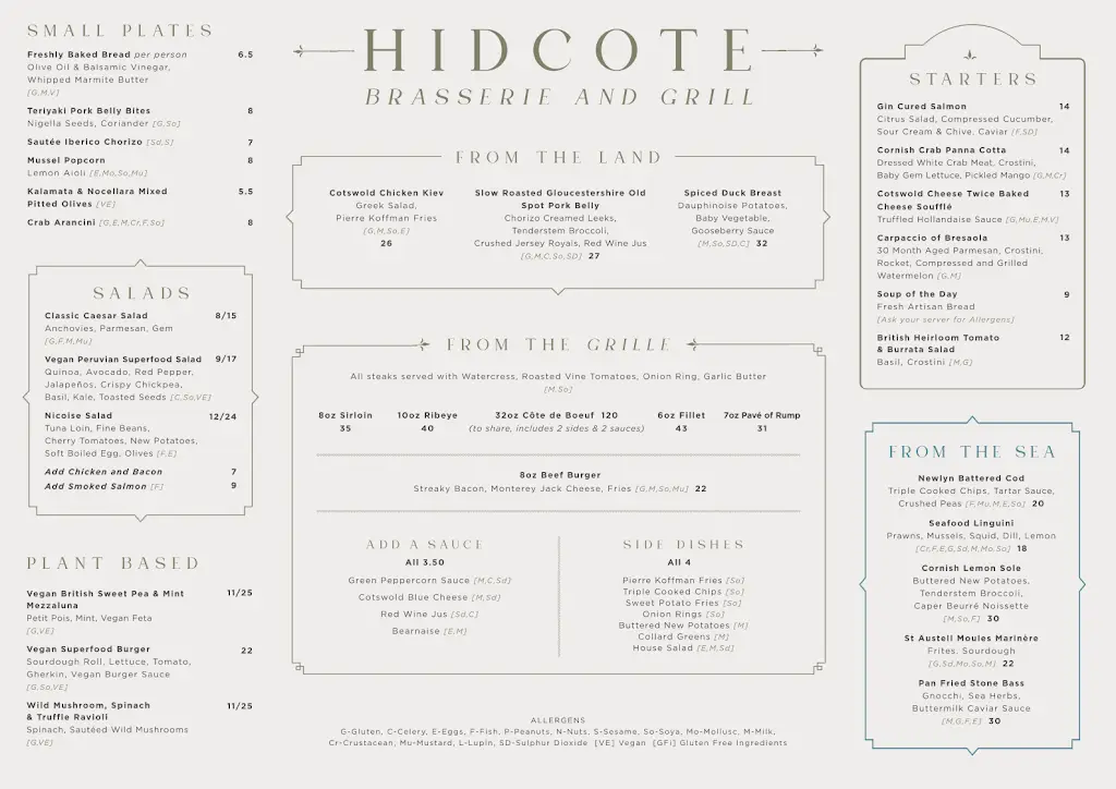 Menü_Hidcote Brasserie and Grill , Chipping Campden_Chipping Campden_Bild_1