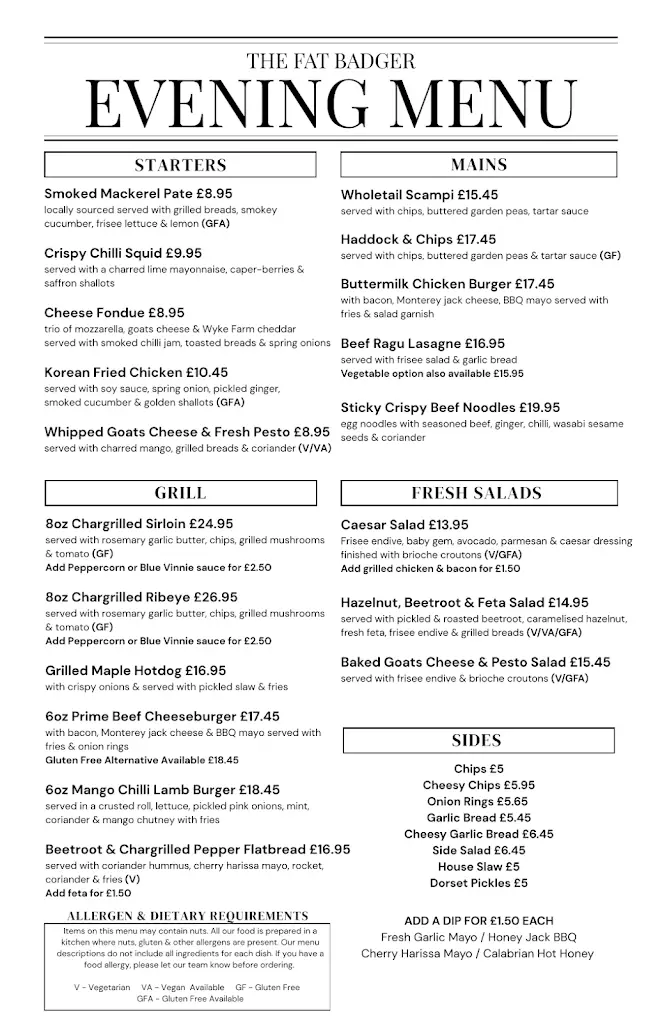 Menu_The Fat Badger_Chickerell_image_3