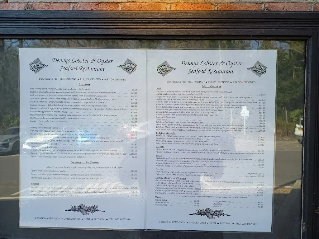 Menu_Dennys Lobster & Oyster Seafood Restaurant_Chislehurst_image_1