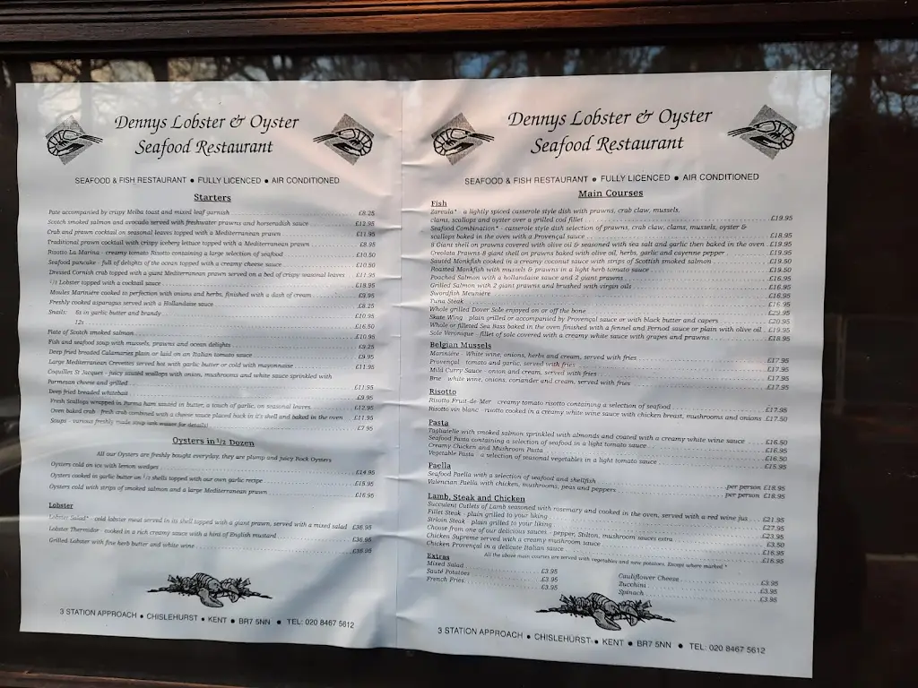 Menu_Dennys Lobster & Oyster Seafood Restaurant_Chislehurst_image_4