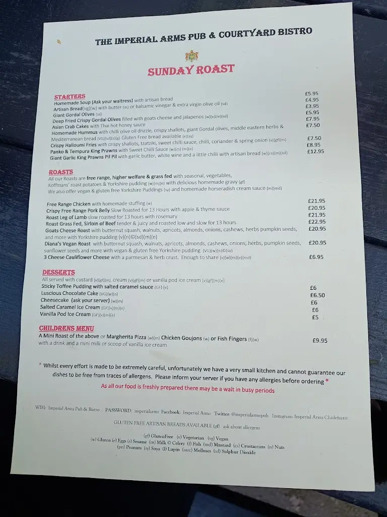 Menu_Imperial Arms Pub & Courtyard Bistro_Chislehurst_imagen_1