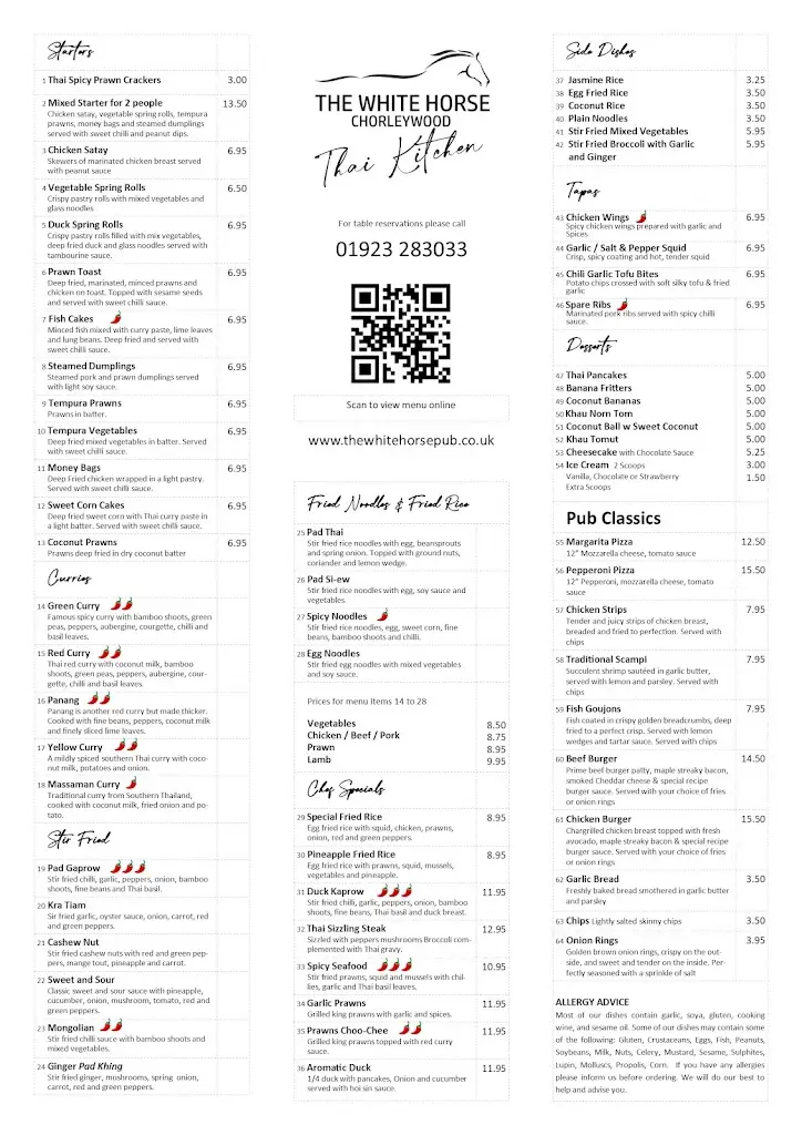 Menu_The White Horse_Chorleywood_image_1