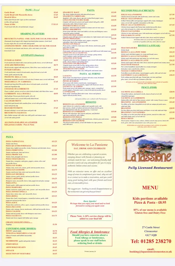 Menu_La Passione_Cirencester_imagen_1