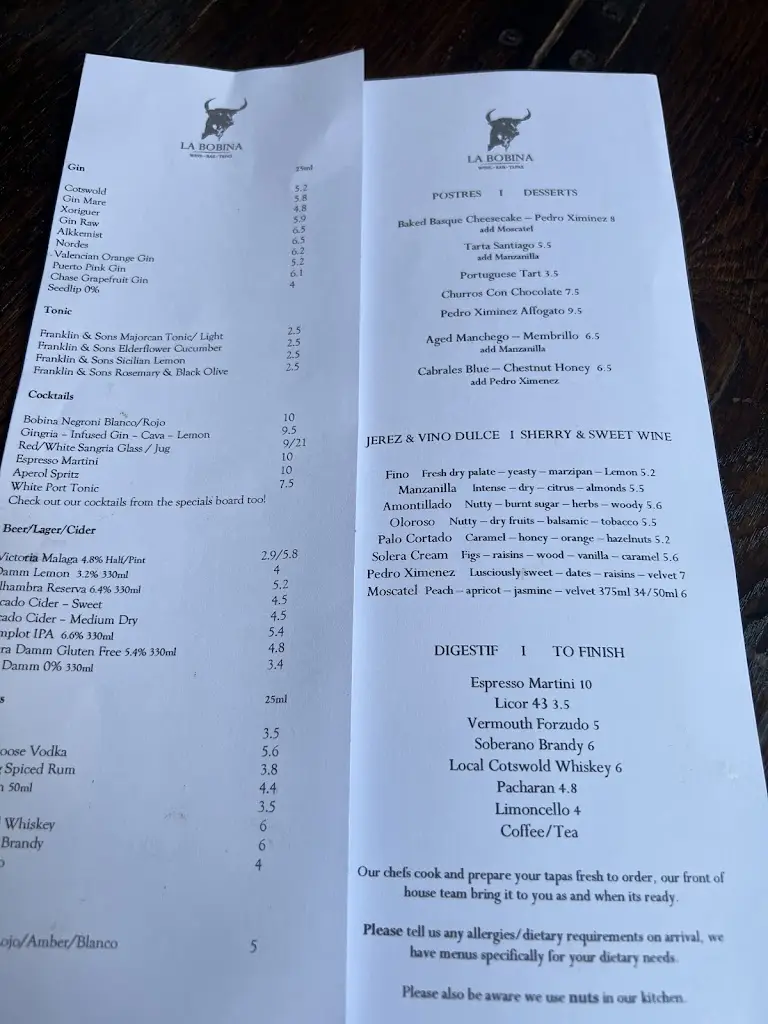 Menu_La Bobina Cirencester - Spanish Tapas & Wine Bar_Cirencester_image_1