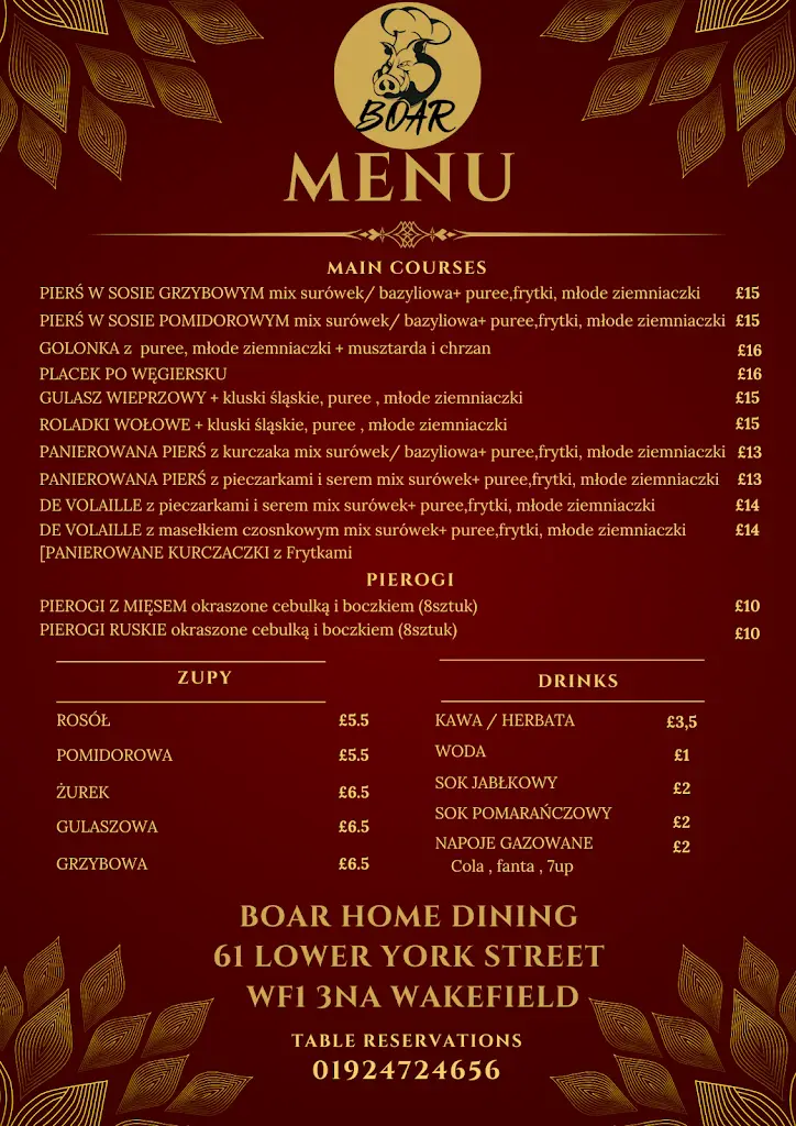 Menu_Boar Home Dining Ltd_City and Borough of Wakefield_image_1